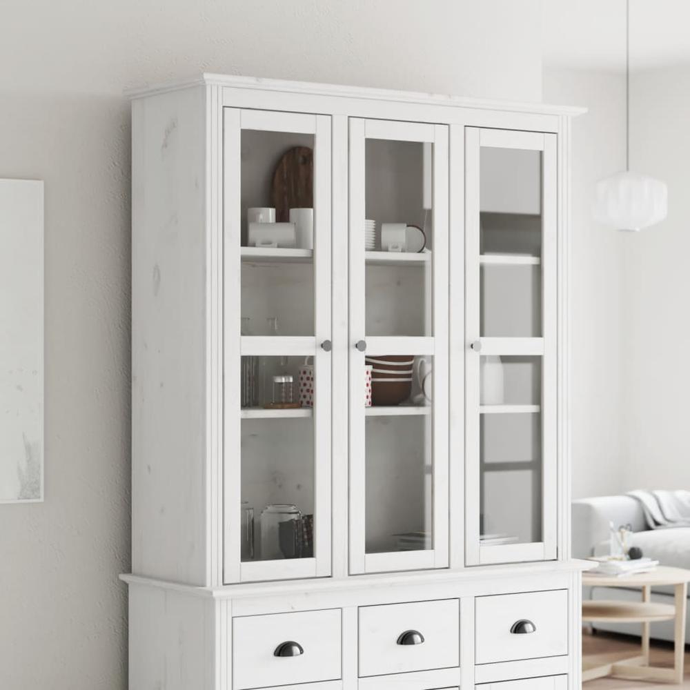 Cabinet with Glass Doors BODO White Solid Wood Pine. Picture 9
