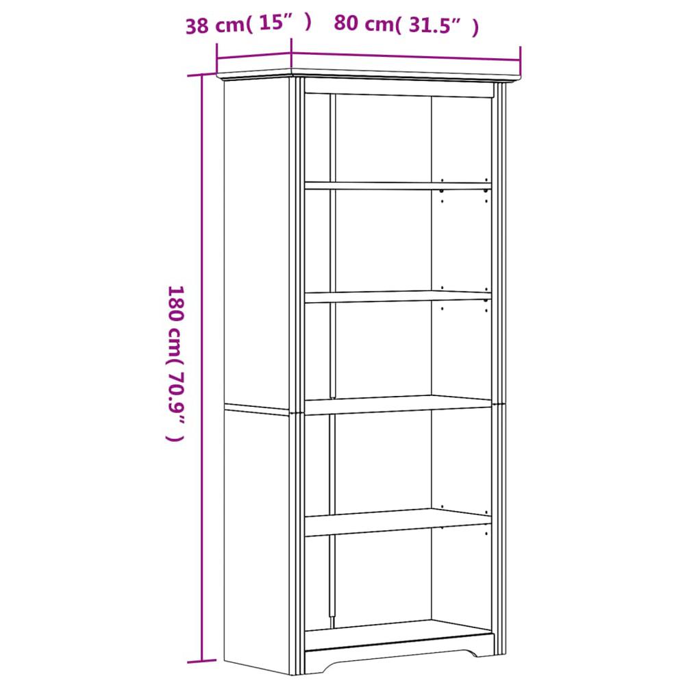 Bookcase BODO White 31.5"x15"x70.9" Solid Wood Pine 5-Tier. Picture 5