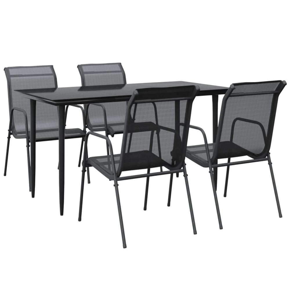 5 Piece Patio Dining Set Black Steel and Textilene. Picture 1