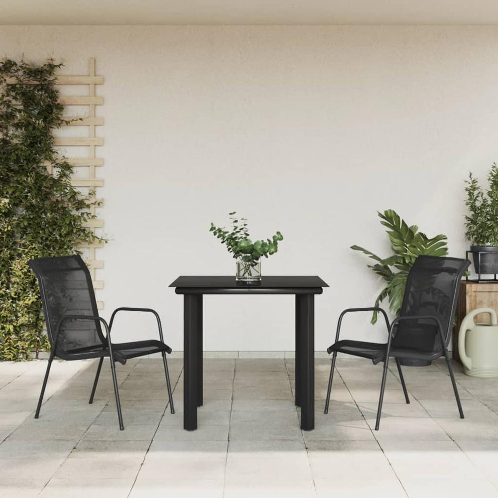 3 Piece Patio Dining Set Black Steel and Textilene. Picture 7