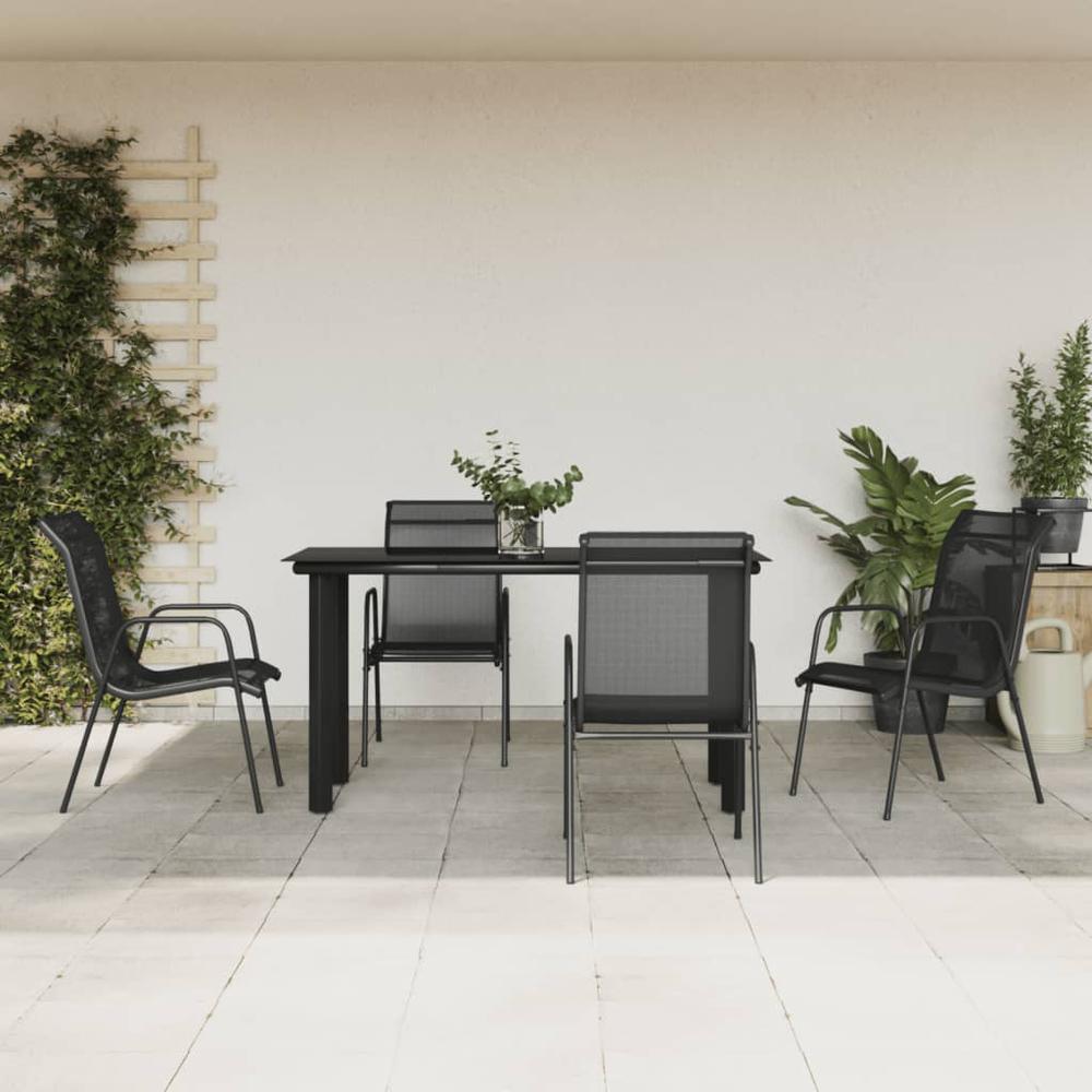 5 Piece Patio Dining Set Black Steel and Textilene. Picture 7