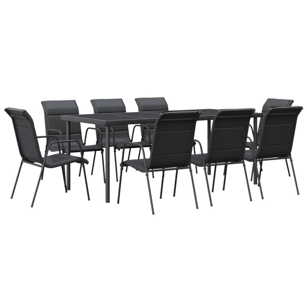 9 Piece Patio Dining Set Black Steel and Textilene. Picture 1