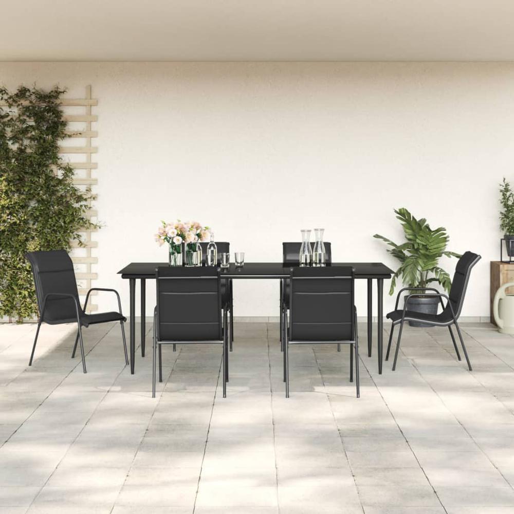 7 Piece Patio Dining Set Black Steel and Textilene. Picture 7