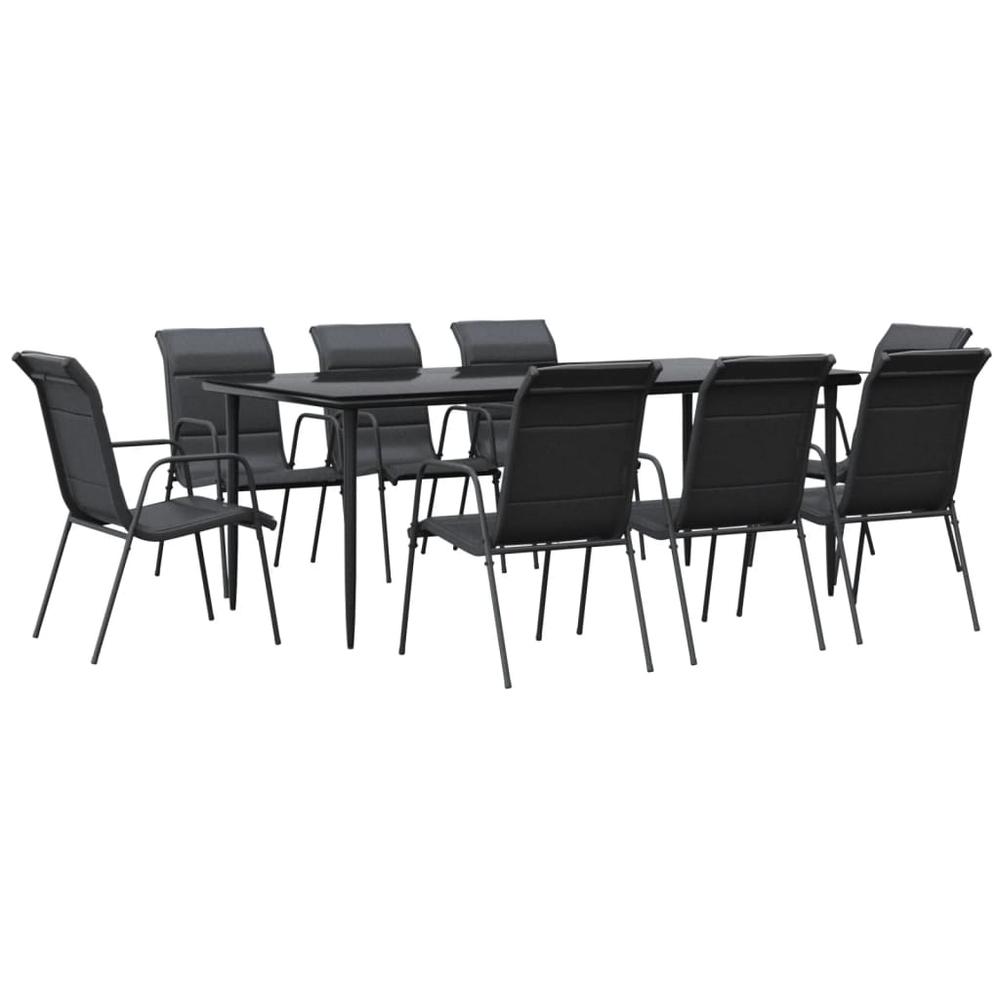9 Piece Patio Dining Set Black Steel and Textilene. Picture 1