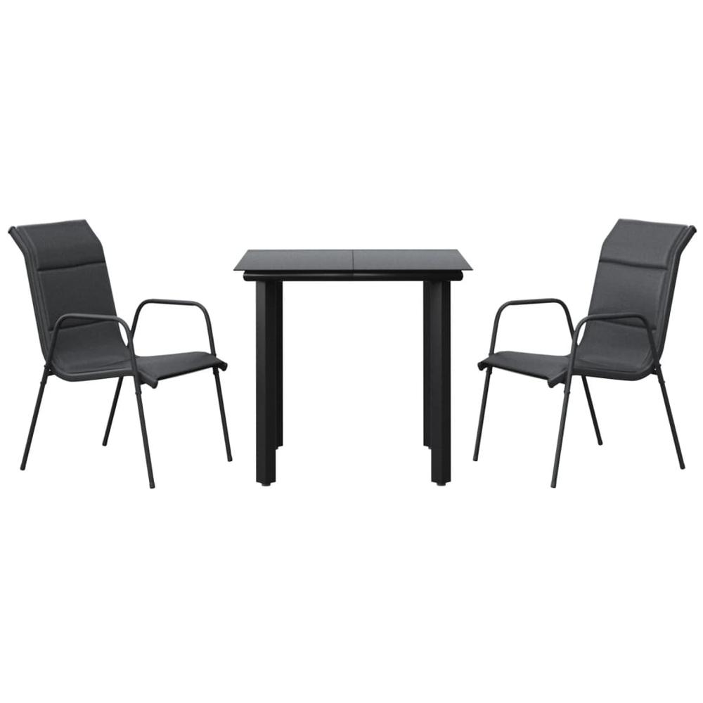3 Piece Patio Dining Set Black Steel and Textilene. Picture 1