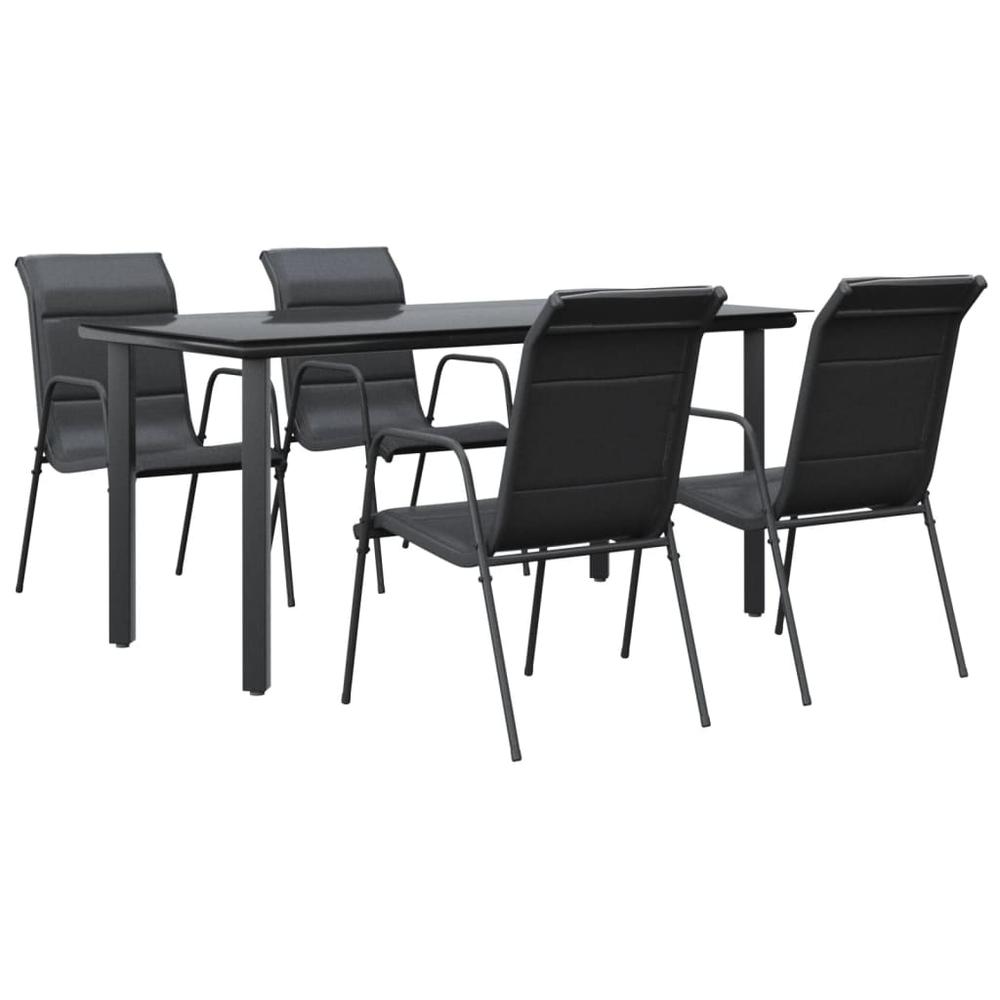 5 Piece Patio Dining Set Black Steel and Textilene. Picture 1
