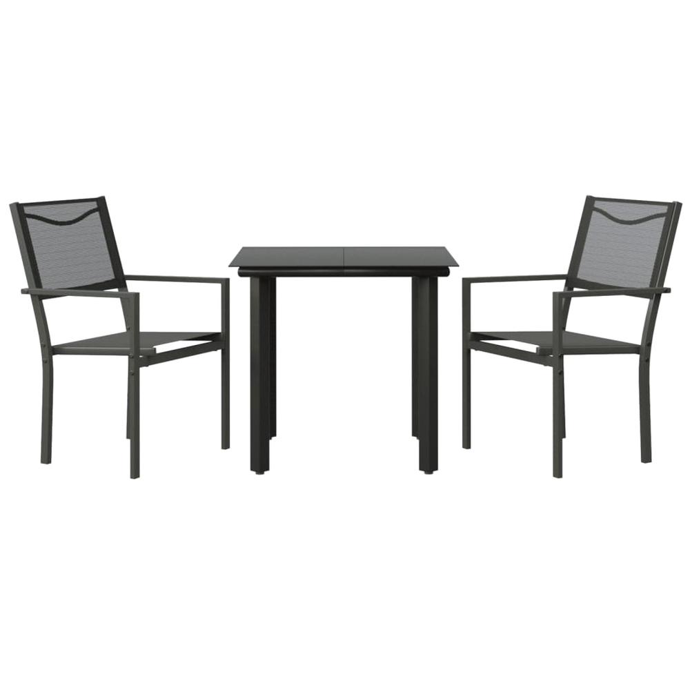 3 Piece Patio Dining Set Black Steel and Textilene. Picture 1