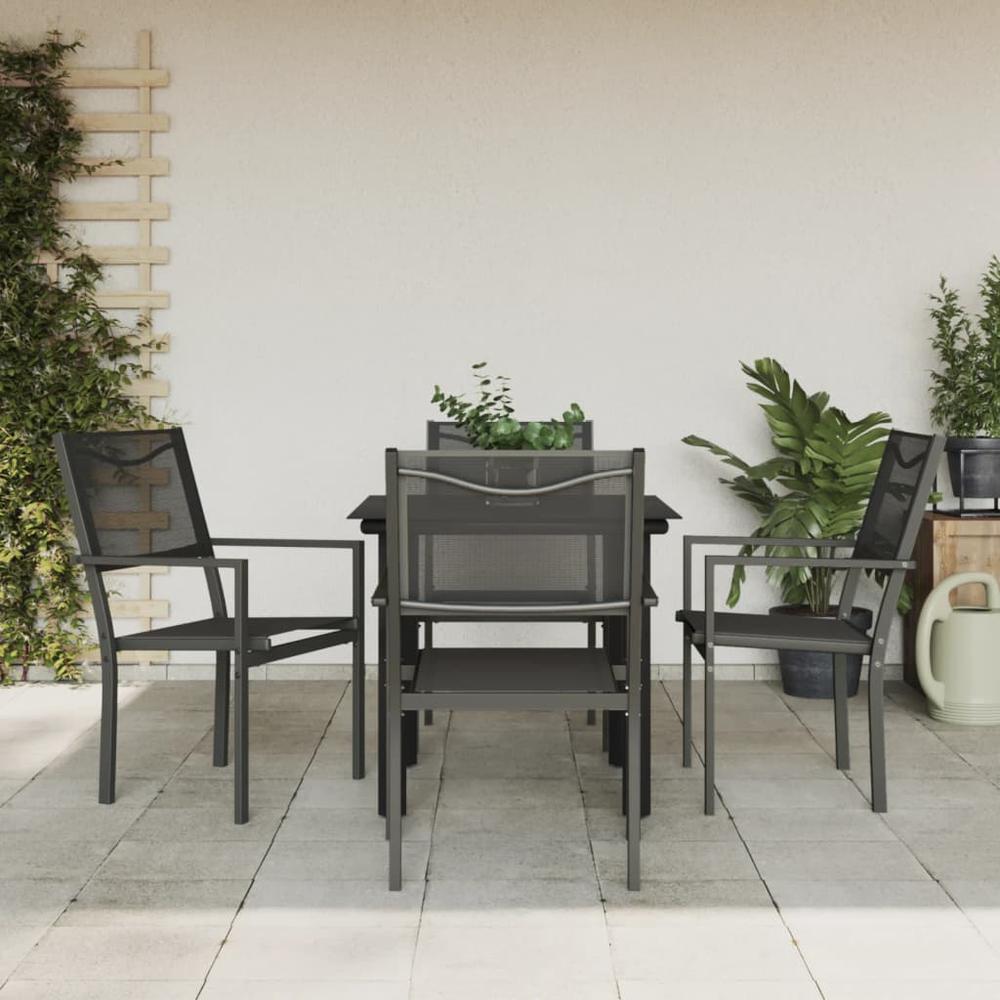 5 Piece Patio Dining Set Black Steel and Textilene. Picture 7