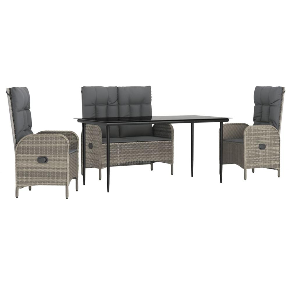 4 Piece Patio Dining Set with Cushions Gray Poly Rattan. Picture 1