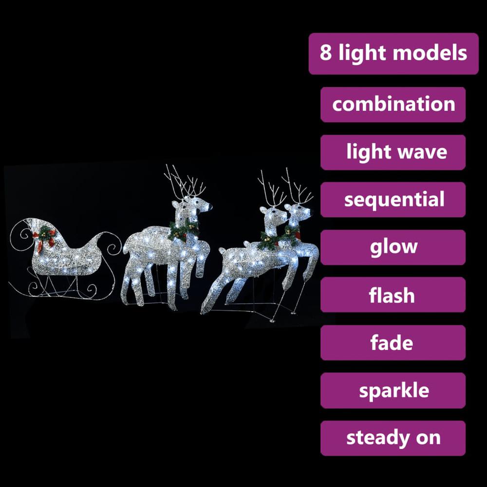 vidaXL Reindeer & Sleigh Christmas Decoration 100 LEDs Outdoor Silver, 329832. Picture 3