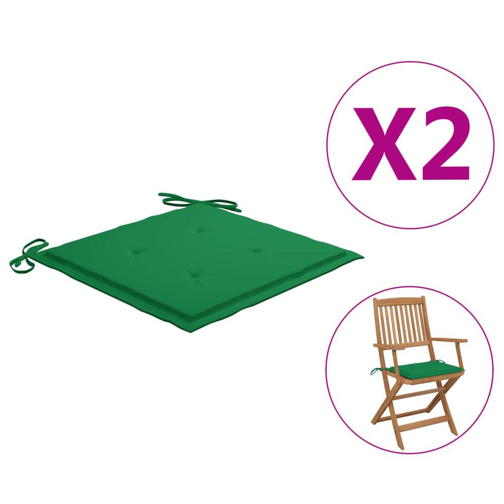 vidaXL Garden Chair Cushions 2 pcs Green 15.7"x15.7"x1.2" Fabric. Picture 1