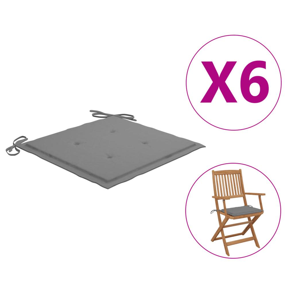 vidaXL Garden Chair Cushions 6 pcs Gray 15.7"x15.7"x1.2" Fabric. Picture 1