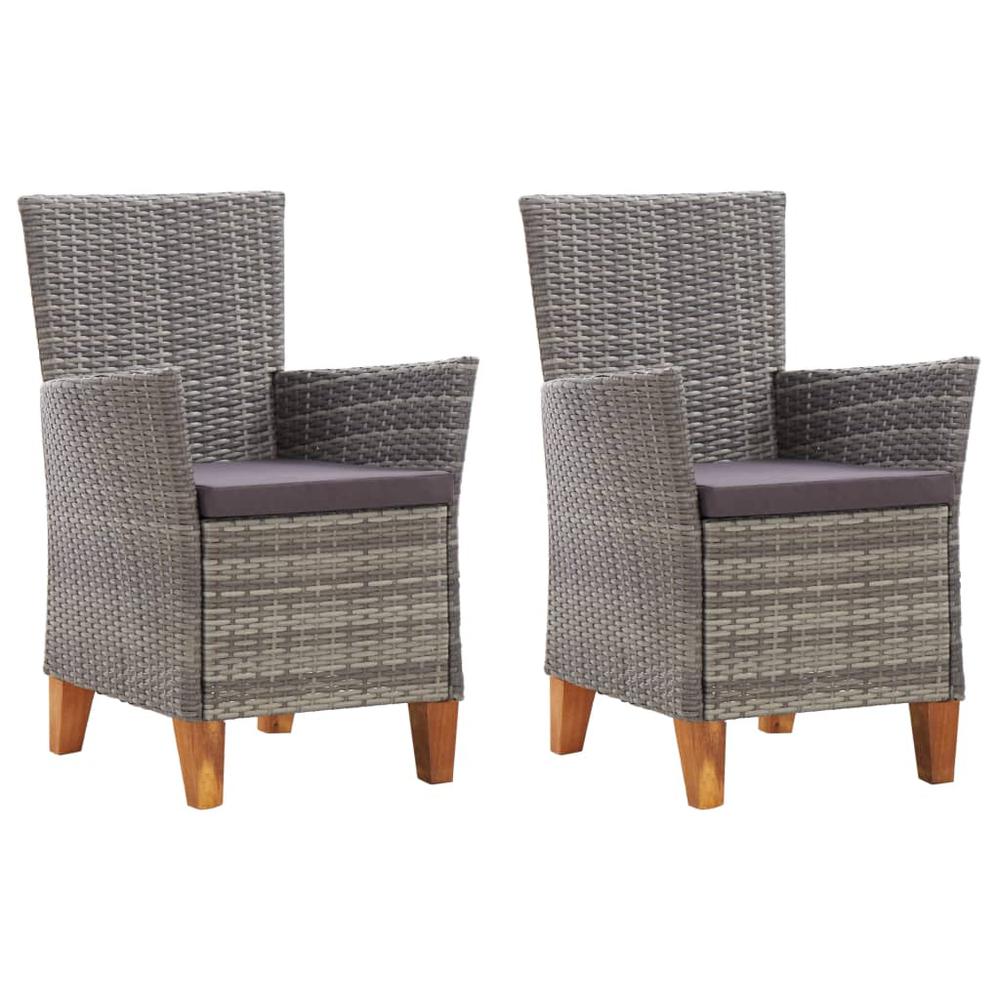 vidaXL Garden Chairs 2 pcs with Cushions Poly Rattan Gray, 46003. Picture 1