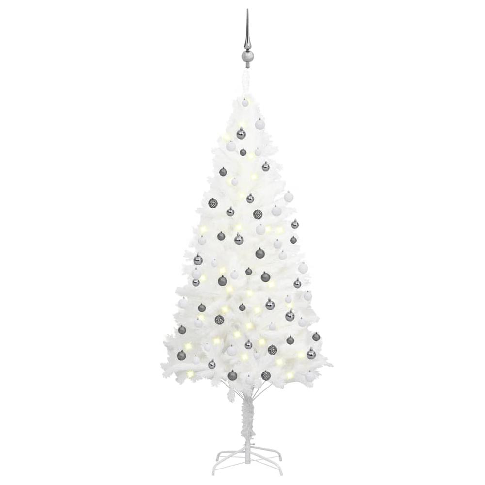 vidaXL Artificial Christmas Tree with LEDs&Ball Set White 70.9", 3077720. Picture 1