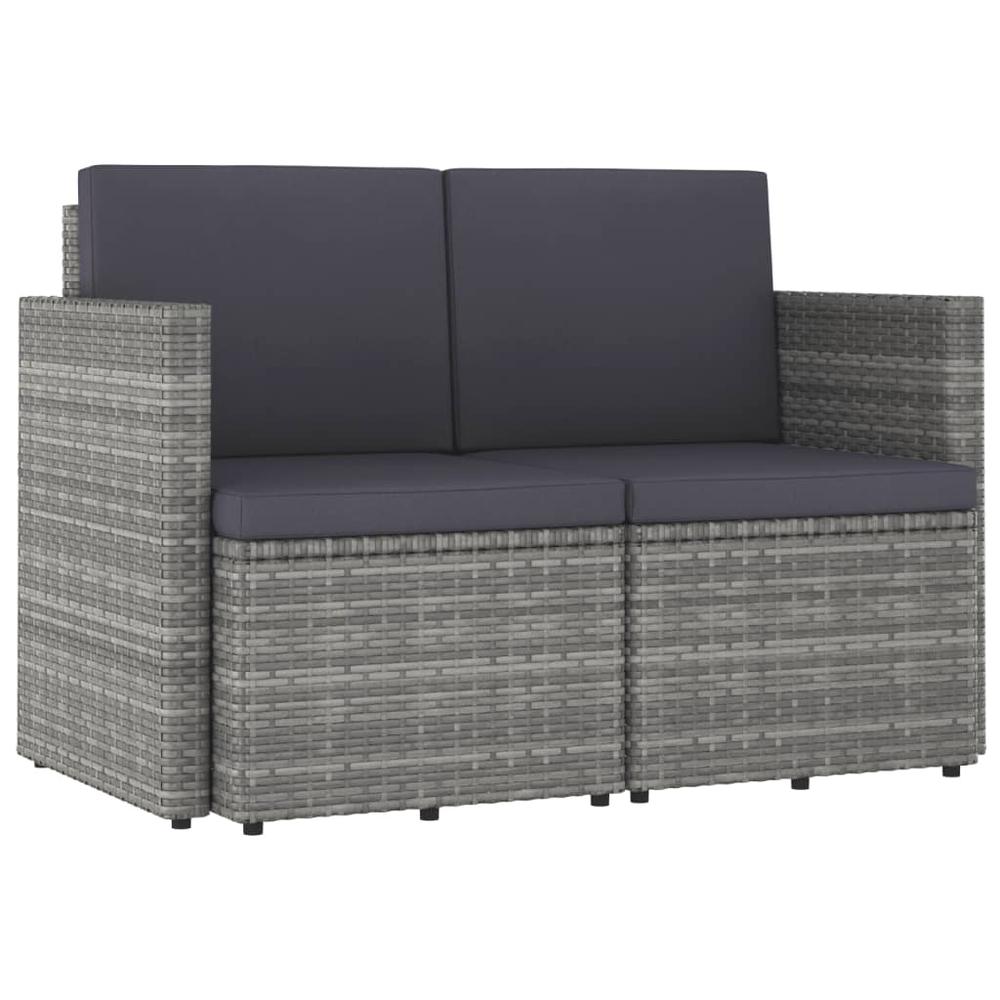 vidaXL 2-Seater Patio Sofa with Cushions Gray Poly Rattan, 310492. Picture 1