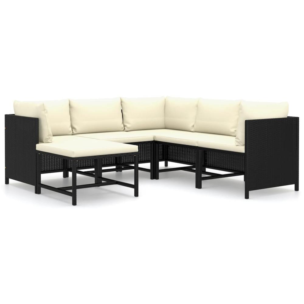 vidaXL 6 Piece Patio Lounge Set with Cushions Poly Rattan Black, 3059787. Picture 2