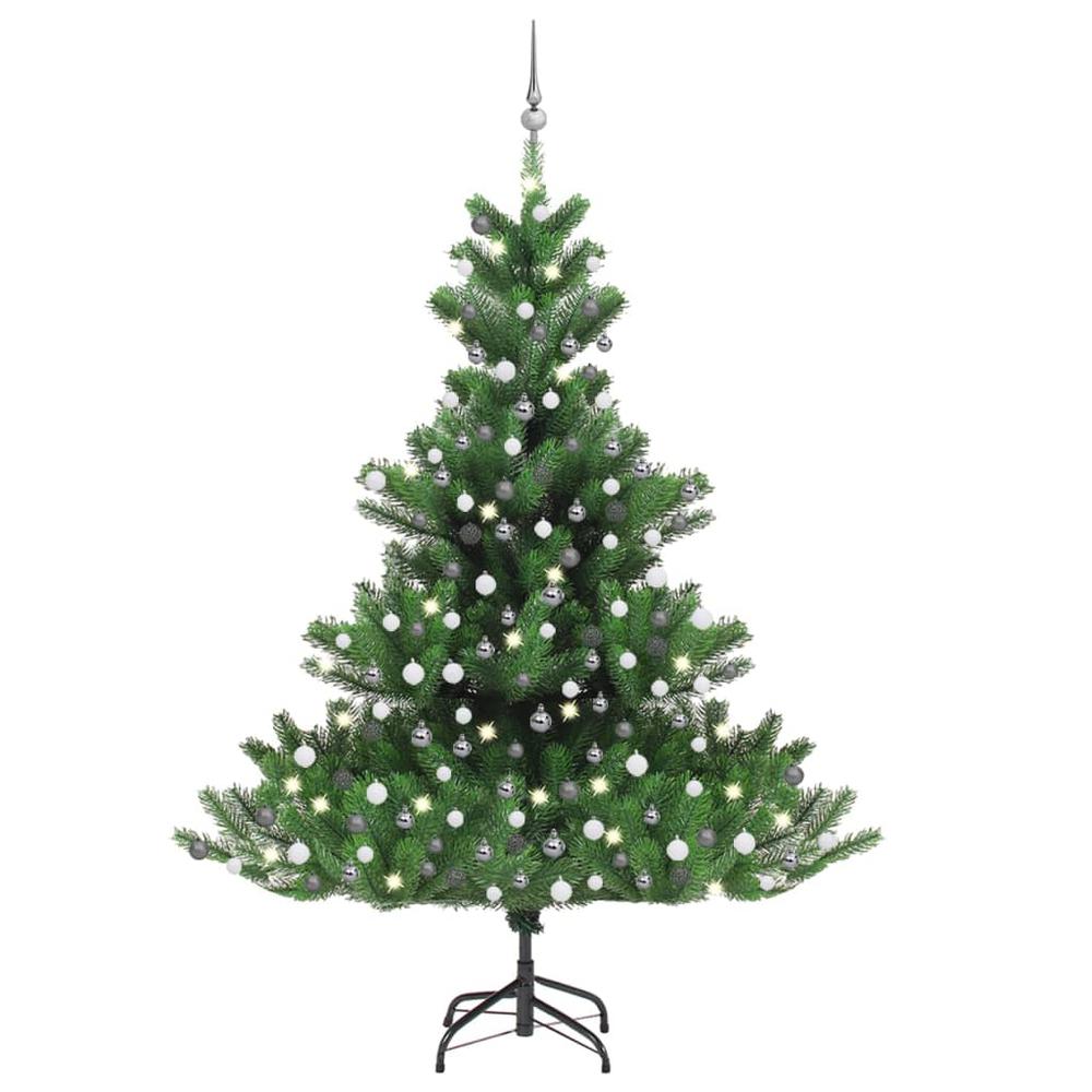 vidaXL Nordmann Fir Artificial Christmas Tree LED&Ball Set Green 82.7", 3077733. Picture 1