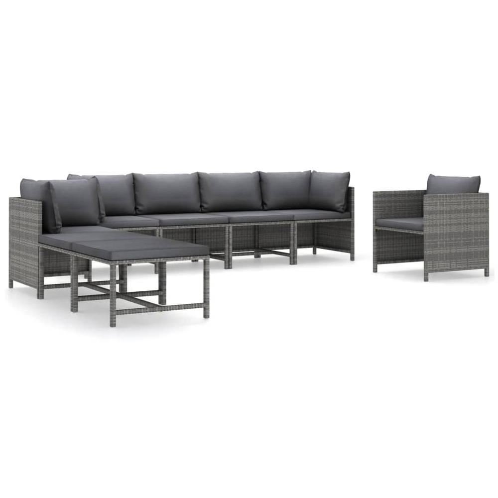 vidaXL 8 Piece Patio Lounge Set with Cushions Poly Rattan Gray, 3059769. Picture 2