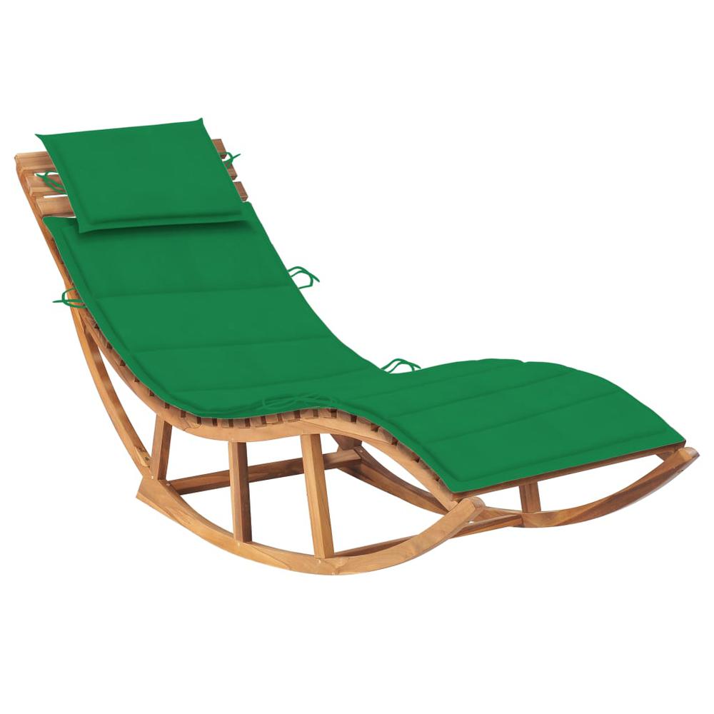 vidaXL Rocking Sun Lounger with Cushion Solid Teak Wood, 3063338. Picture 1
