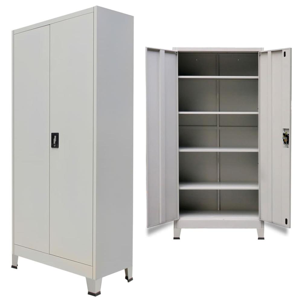 vidaXL Office Cabinet with 2 Doors Steel 35.4"x15.7"x70.9" Gray, 20152. Picture 3