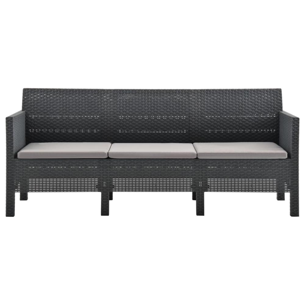 vidaXL 3-Seater Patio Sofa with Cushions Anthracite PP Rattan. Picture 2