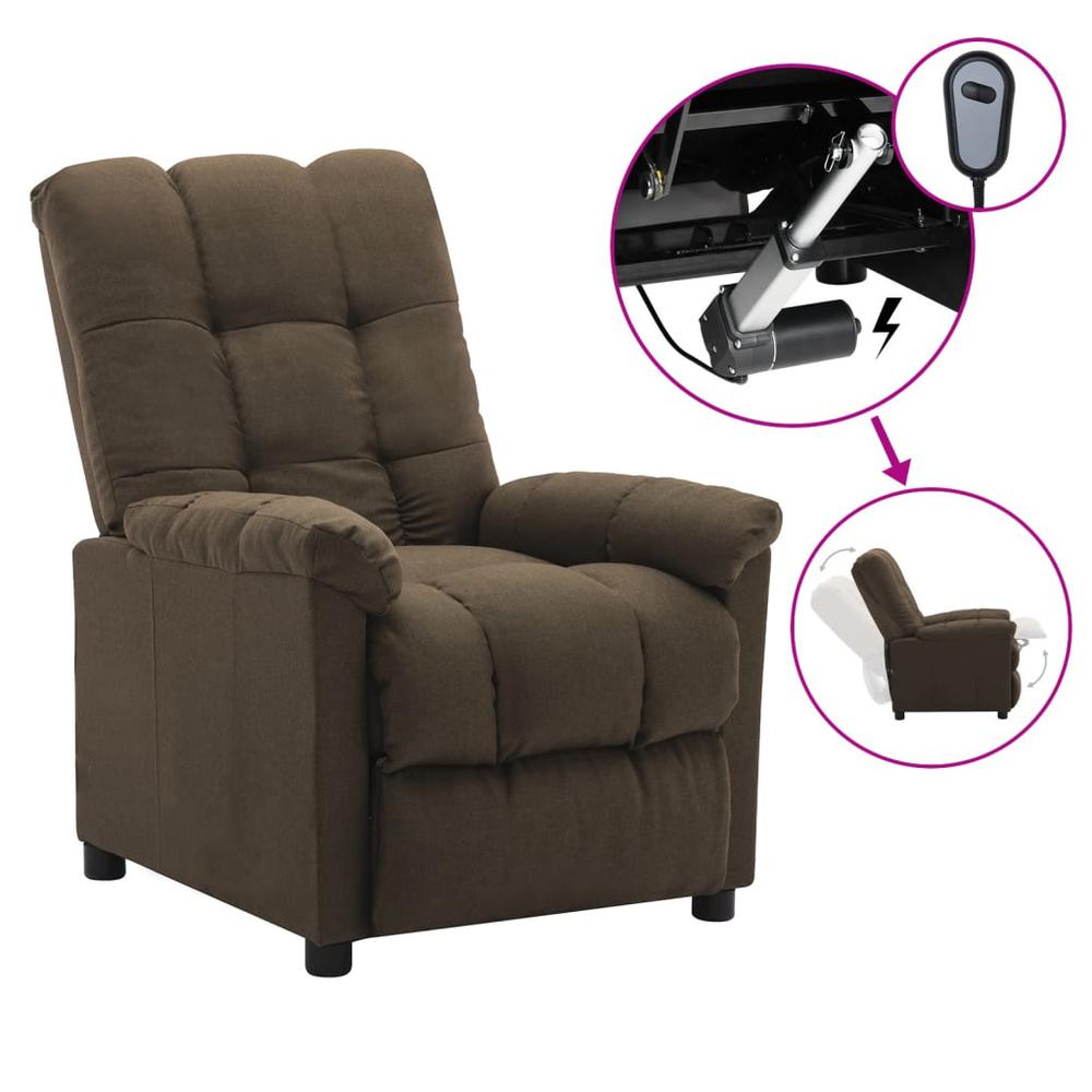 vidaXL Electric Recliner Brown Fabric. Picture 1