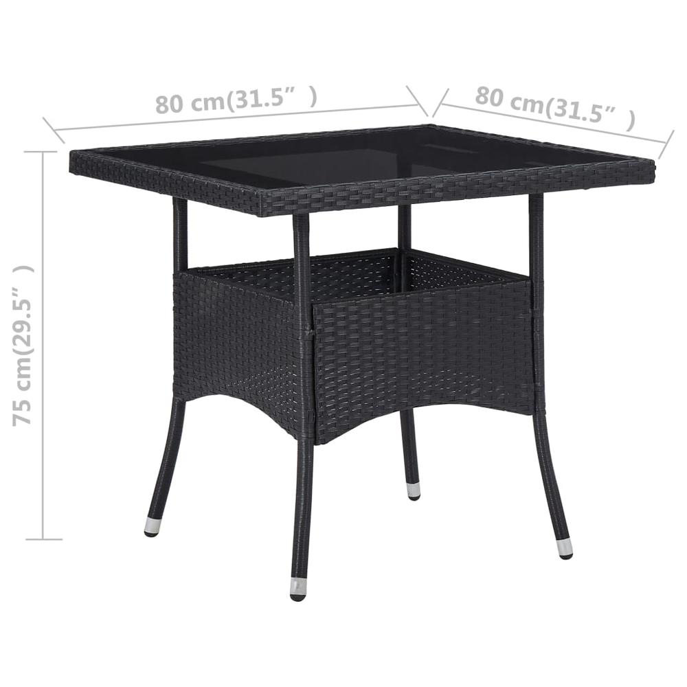 vidaXL Outdoor Dining Table Black Poly Rattan and Glass, 46177. Picture 4