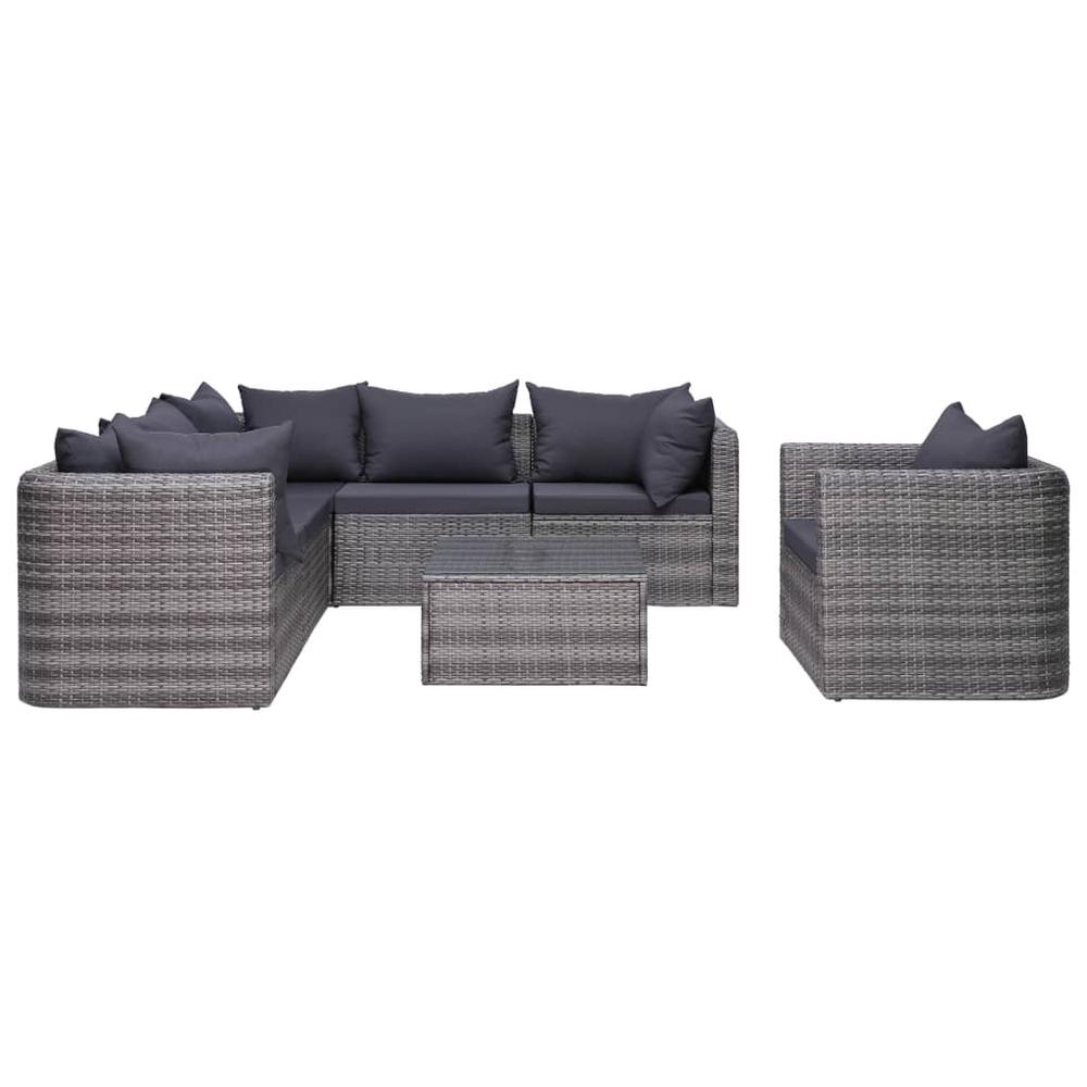 vidaXL 7 Piece Garden Sofa Set with Cushions & Pillows Poly Rattan Gray, 44158. Picture 2