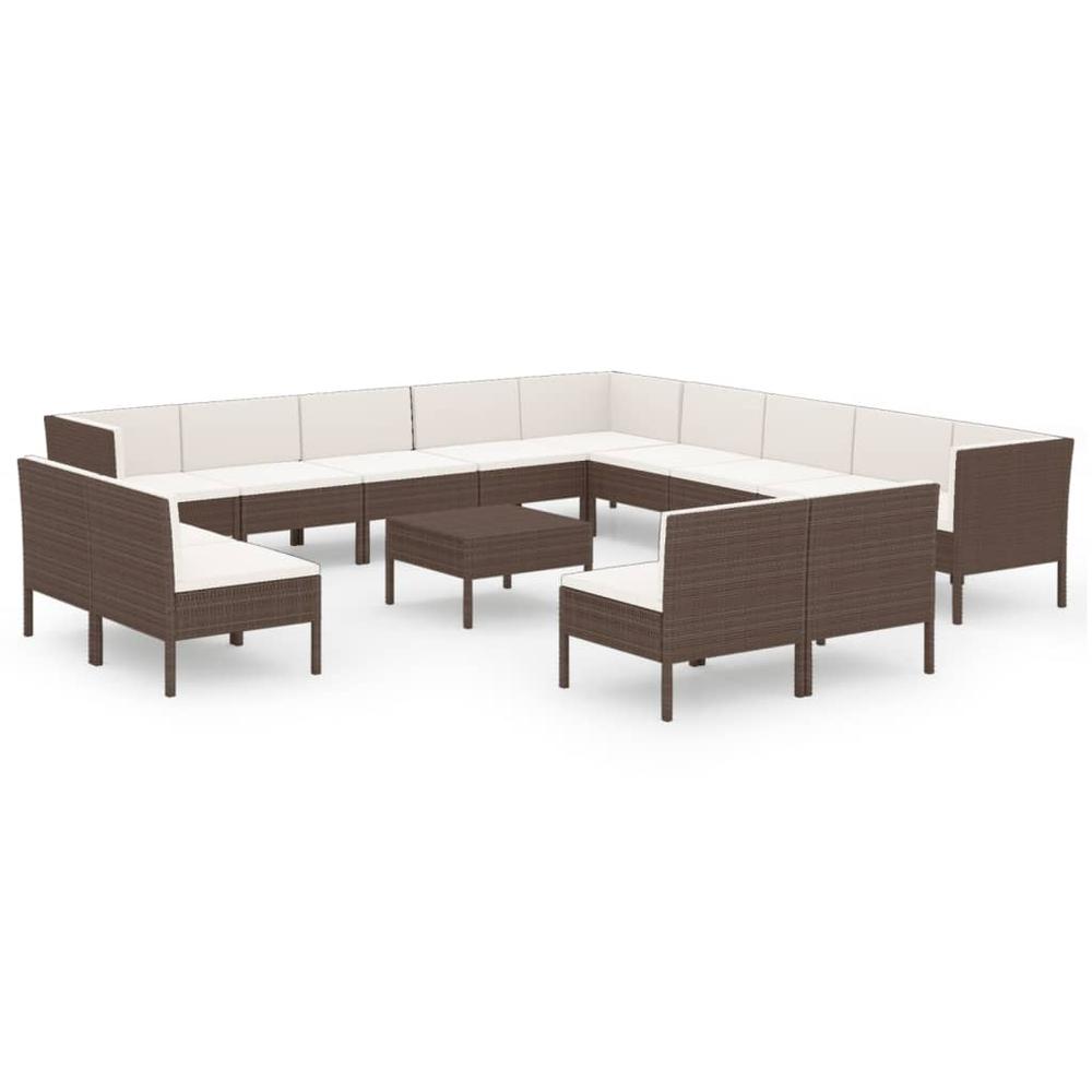 vidaXL 14 Piece Patio Lounge Set with Cushions Poly Rattan Brown, 3094487. Picture 2