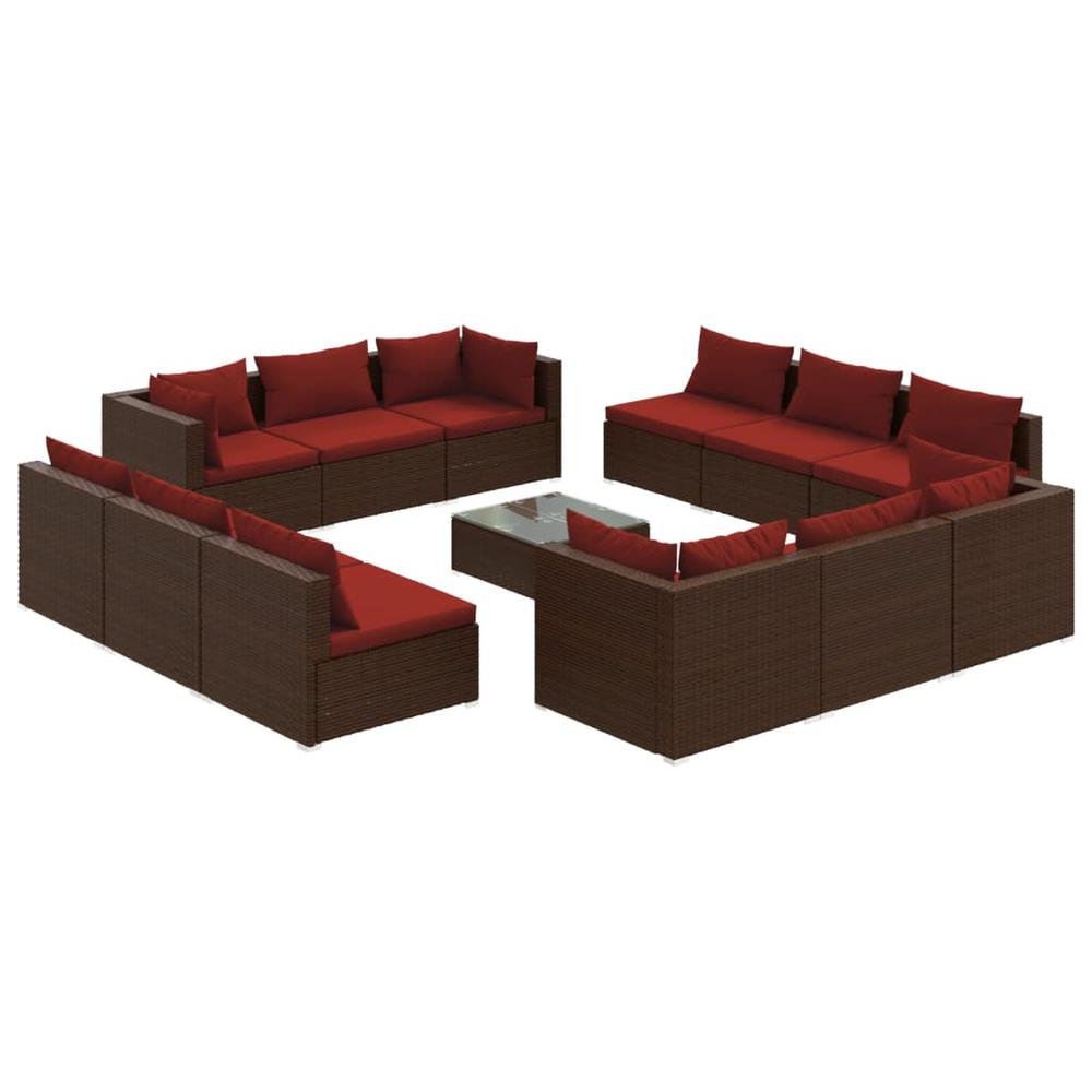 vidaXL 13 Piece Patio Lounge Set with Cushions Poly Rattan Brown, 3101595. Picture 2