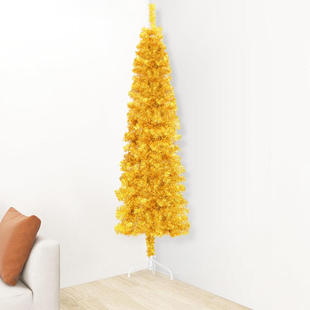 vidaXL Slim Artificial Half Christmas Tree with Stand Gold 59.1". Picture 3