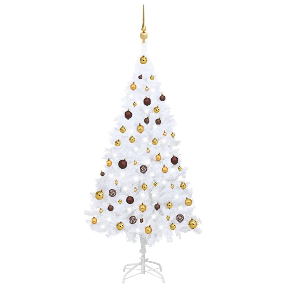 vidaXL Artificial Christmas Tree with LEDs&Ball Set White 59.1" PVC, 3077540. Picture 1