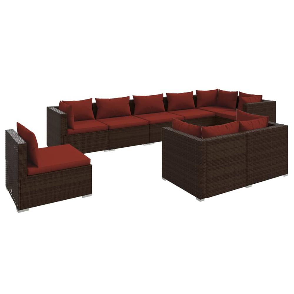 vidaXL 9 Piece Patio Lounge Set with Cushions Poly Rattan Brown, 3102627. Picture 2