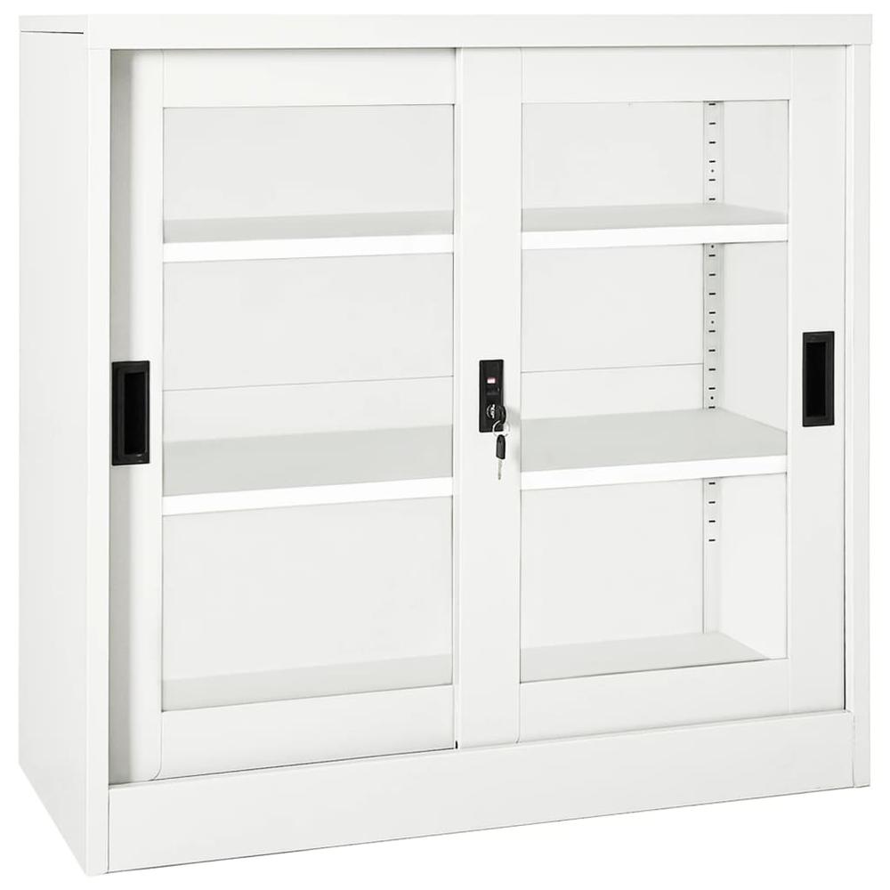 vidaXL Sliding Door Cabinet White 35.4"x15.7"x35.4" Steel, 335954. Picture 1