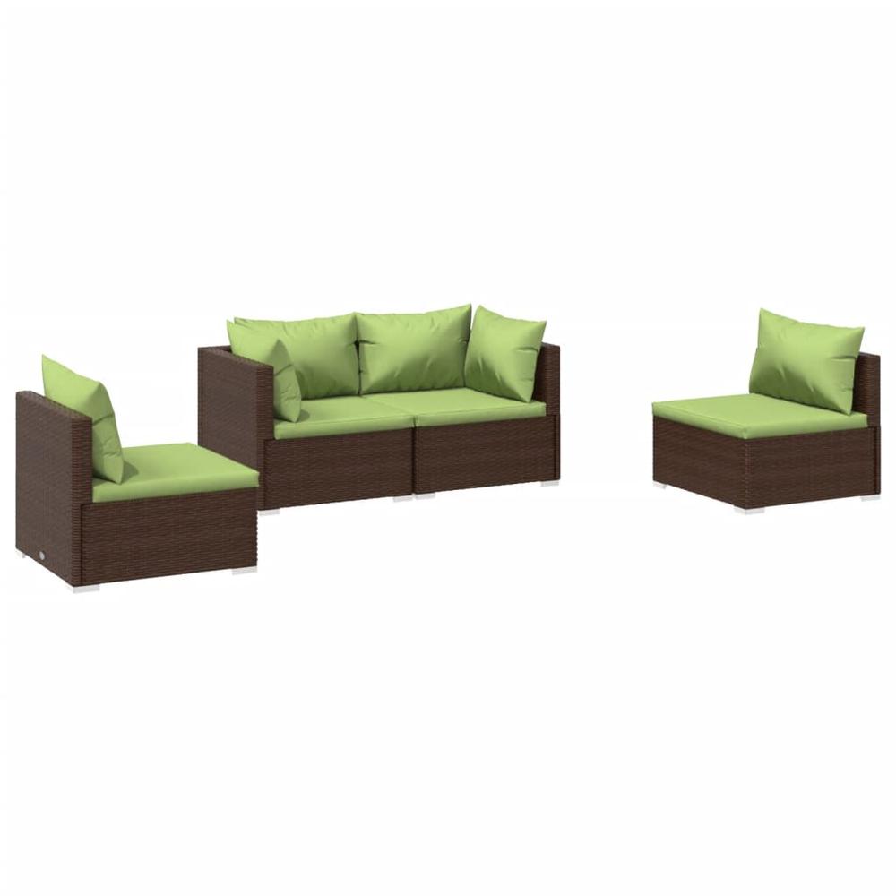vidaXL 4 Piece Patio Lounge Set with Cushions Poly Rattan Brown, 3102172. Picture 2