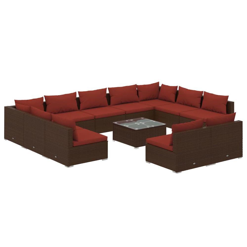 vidaXL 12 Piece Patio Lounge Set with Cushions Brown Poly Rattan, 3102131. Picture 2