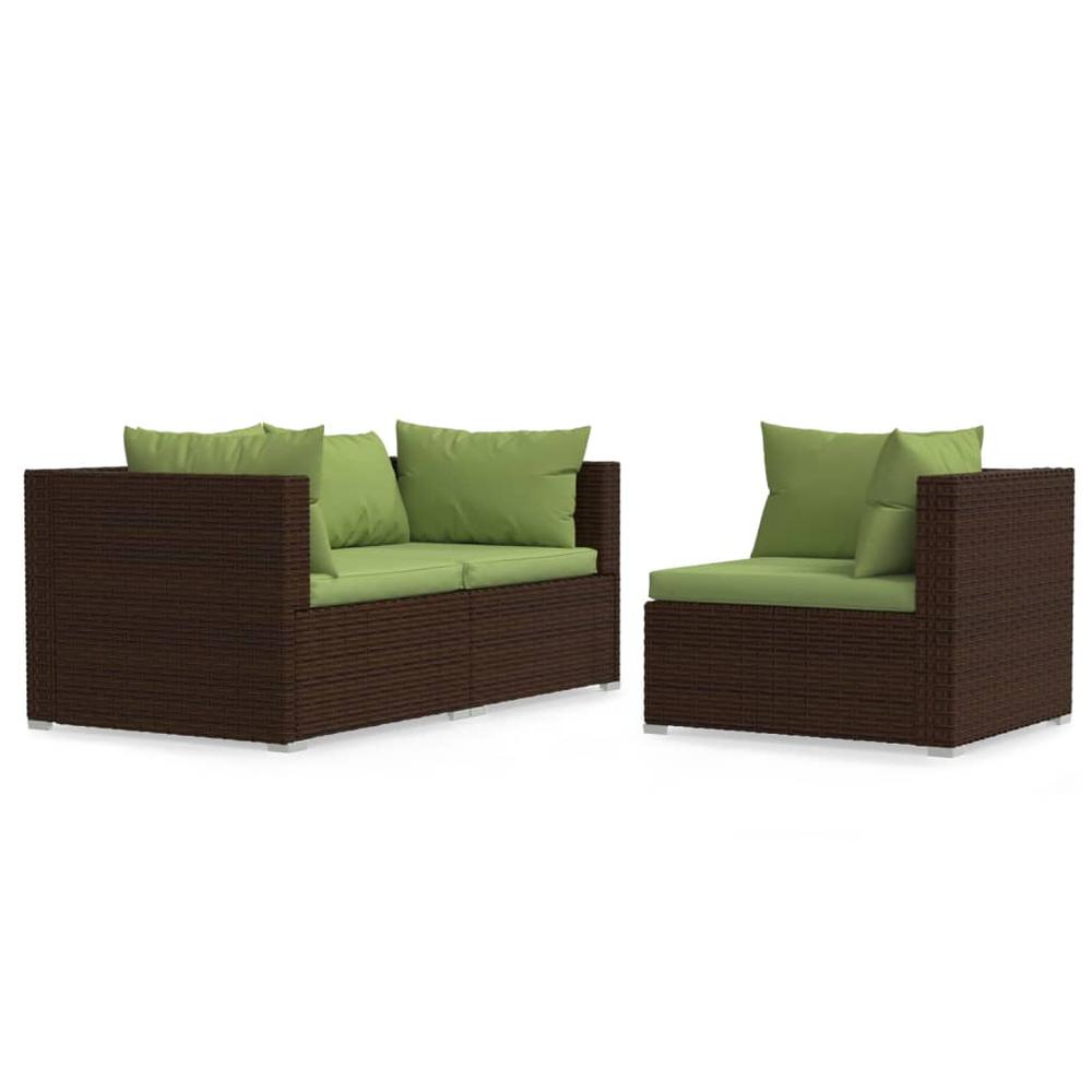 vidaXL 3 Piece Patio Lounge Set with Cushions Brown Poly Rattan, 317560. Picture 2