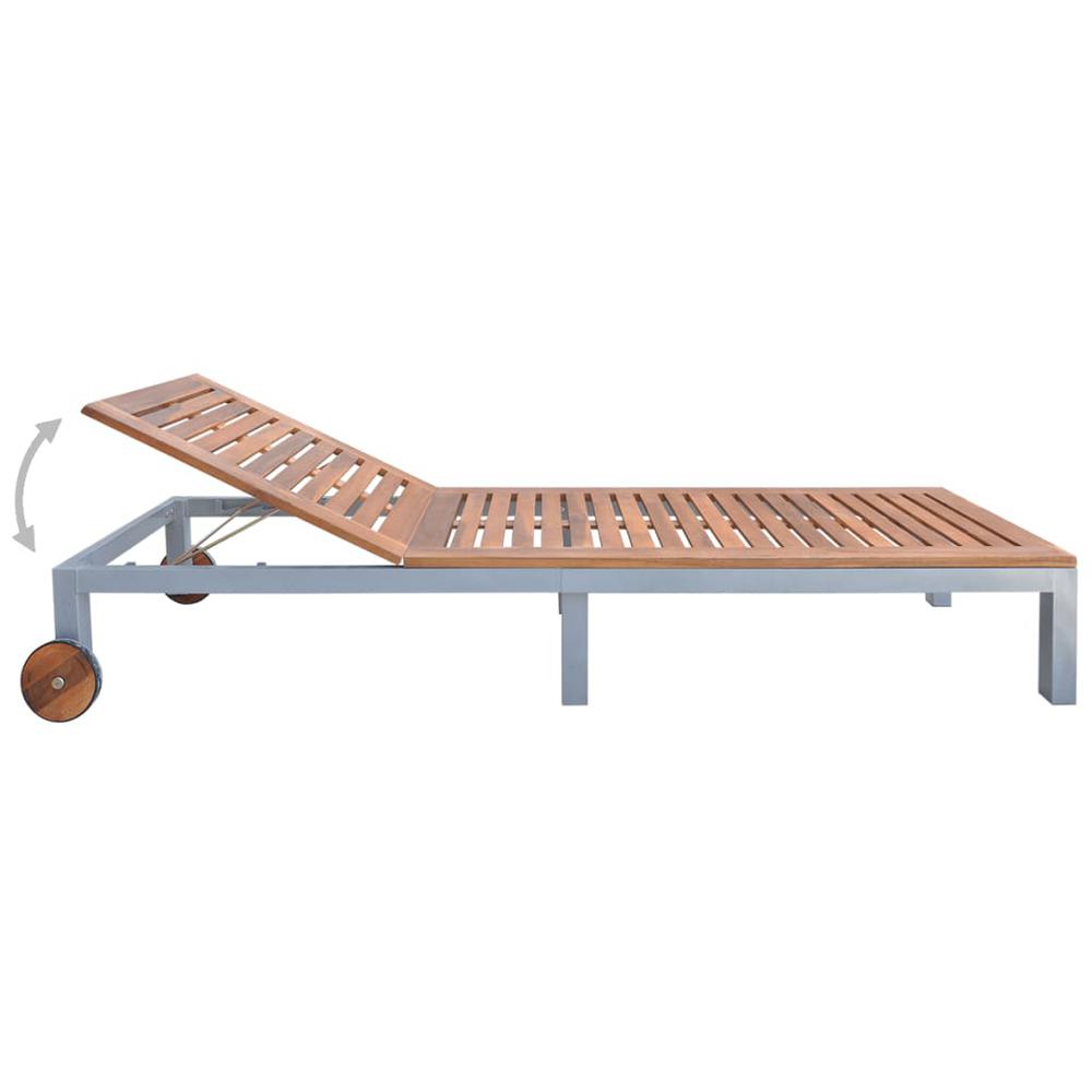 vidaXL Sun Lounger with Cushion Solid Acacia Wood and Galvanized Steel, 3061544. Picture 4