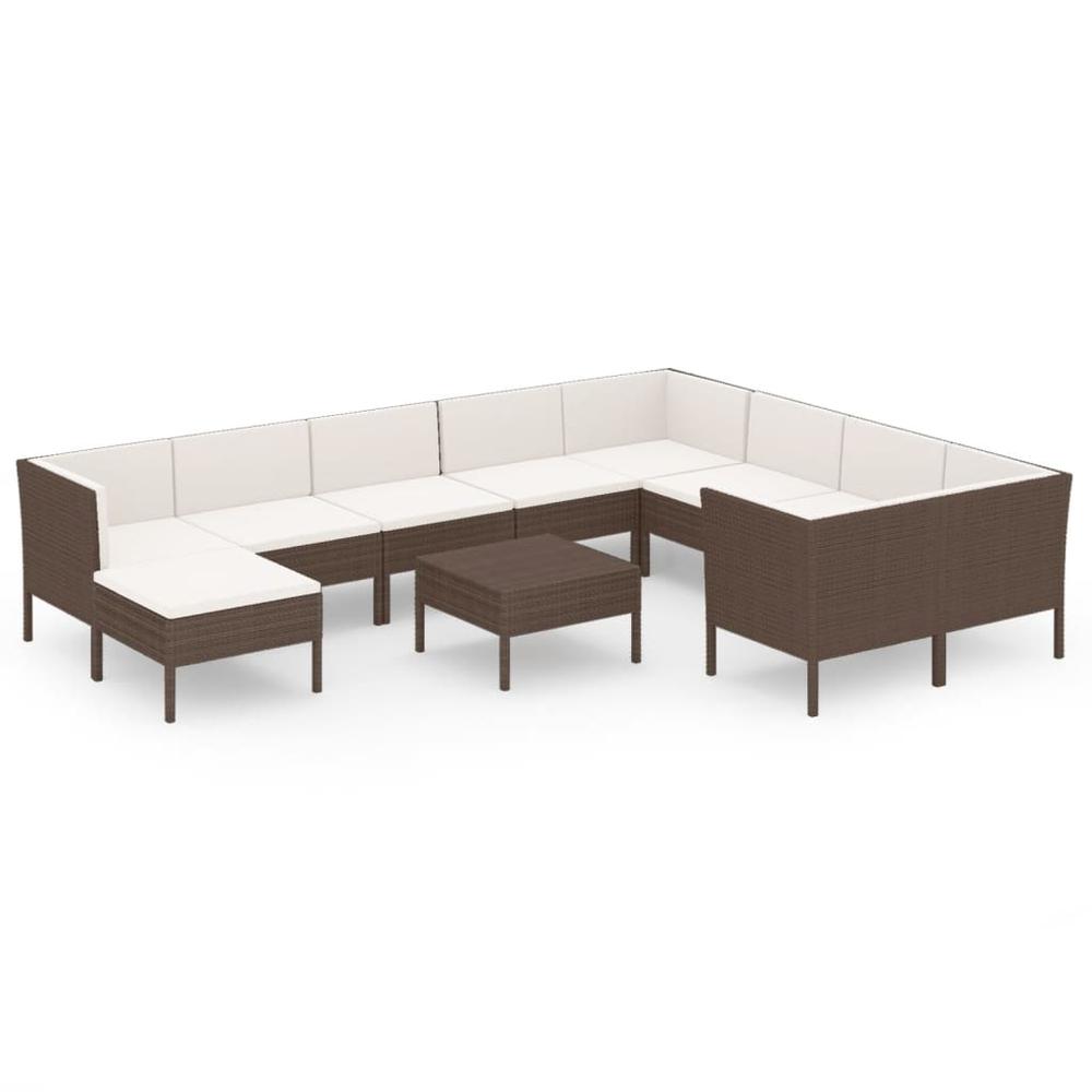 vidaXL 11 Piece Patio Lounge Set with Cushions Poly Rattan Brown, 3094503. Picture 2
