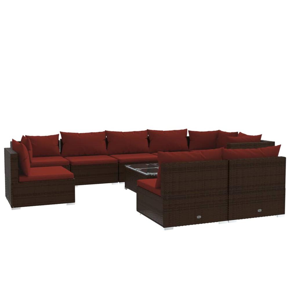 vidaXL 10 Piece Patio Lounge Set with Cushions Poly Rattan Brown, 3102571. Picture 2