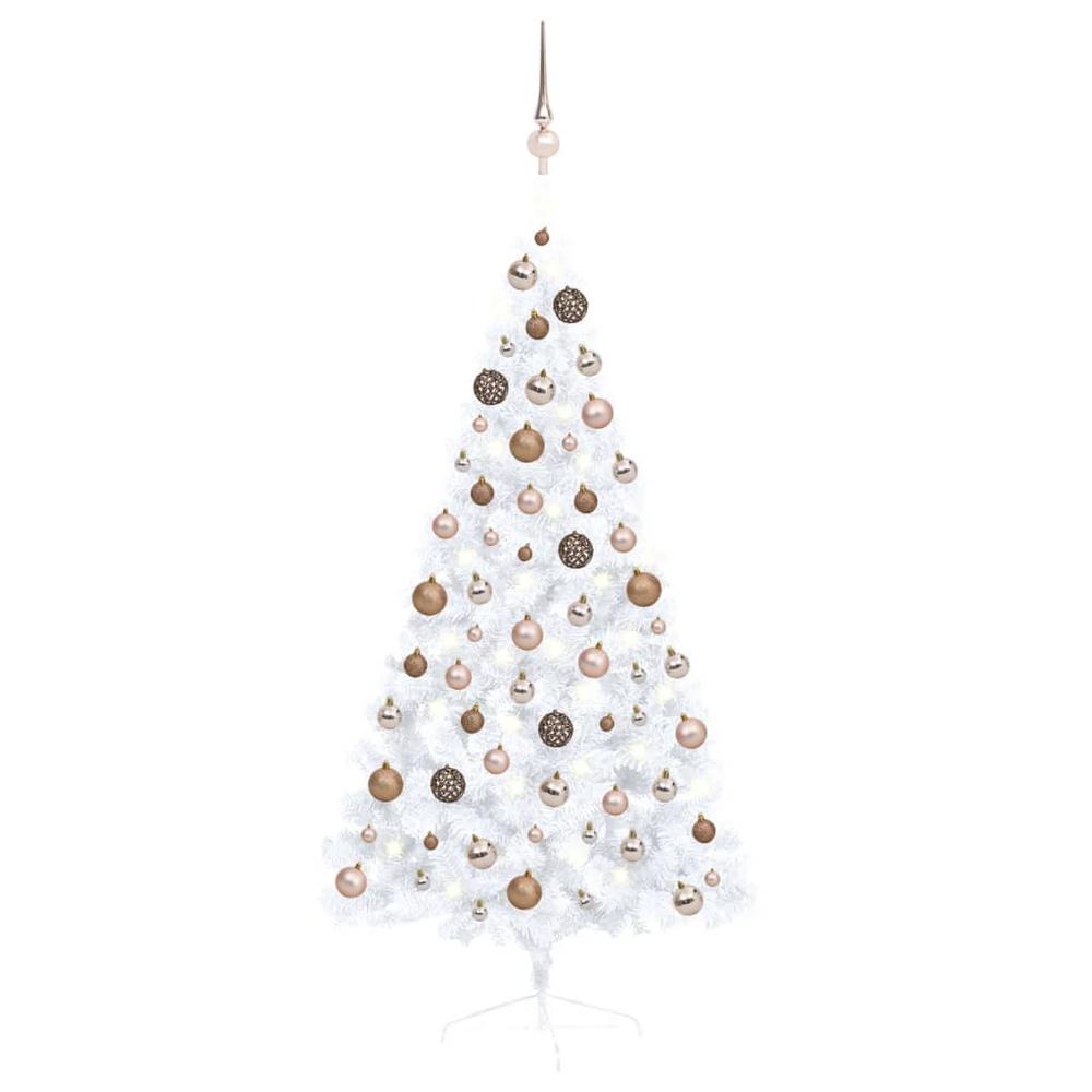 vidaXL Artificial Half Christmas Tree with LEDs&Ball Set White 59.1", 3077569. Picture 1