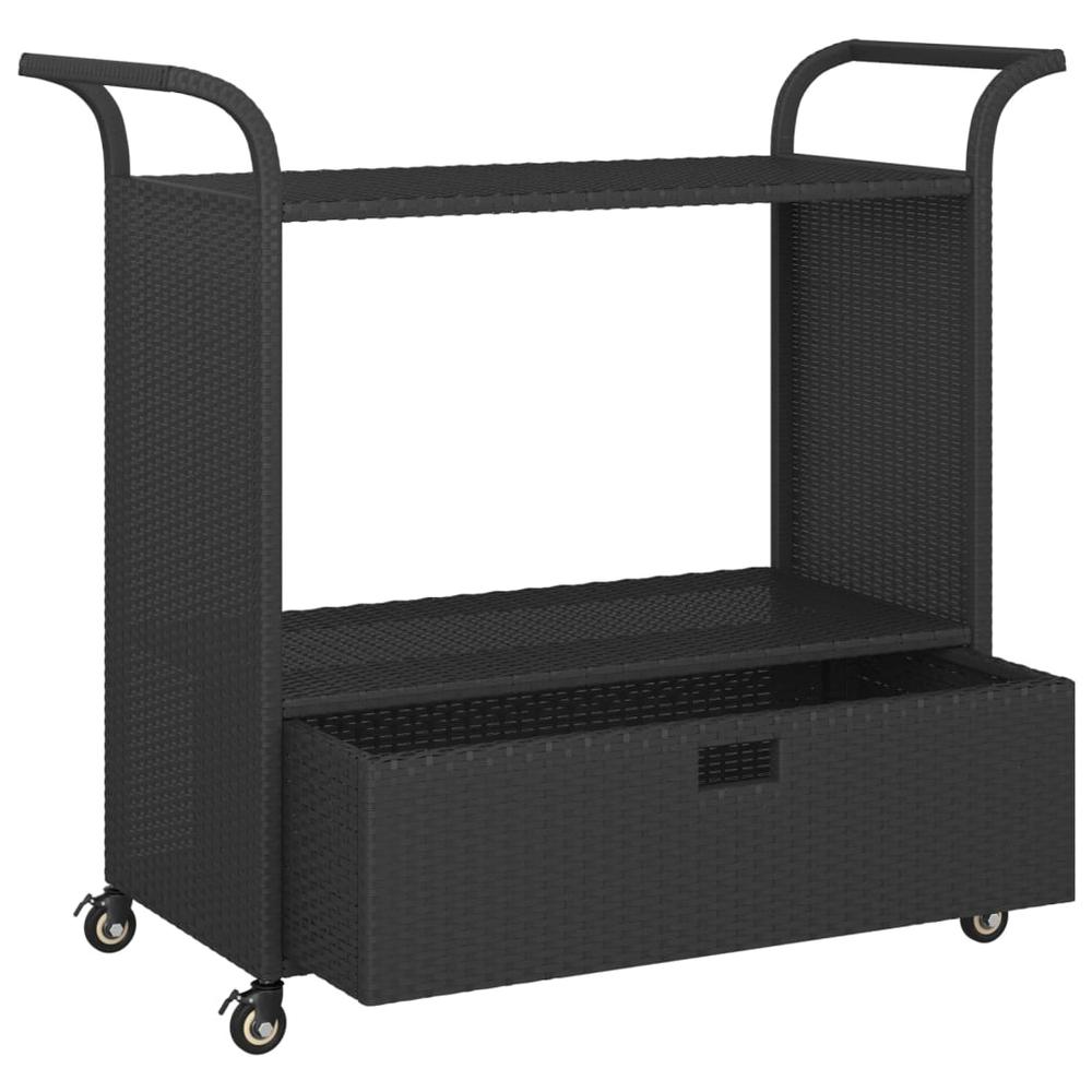 vidaXL Bar Cart with Drawer Black 39.4"x17.7"x38.2" Poly Rattan. Picture 4