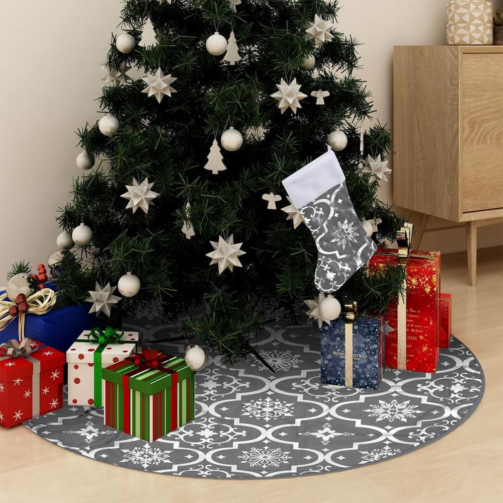 vidaXL Luxury Christmas Tree Skirt with Sock Gray 48" Fabric. Picture 1