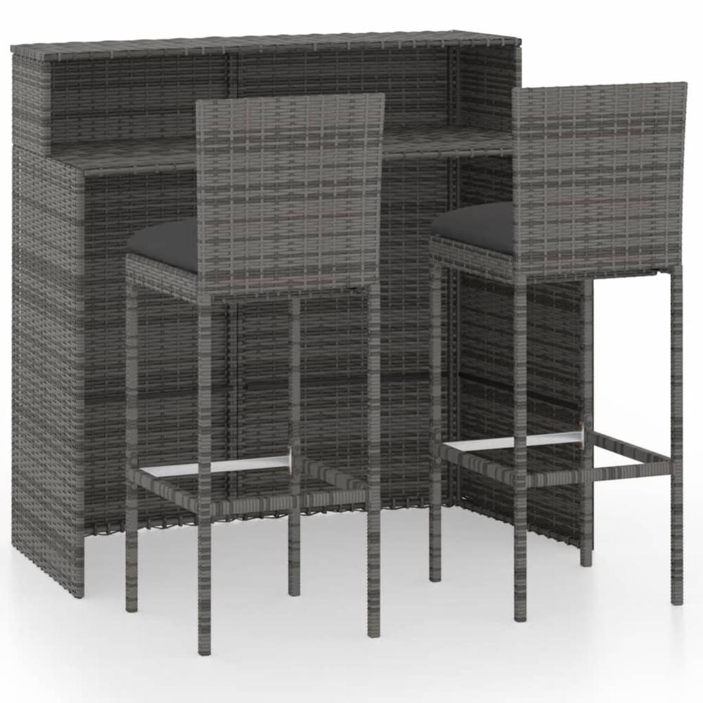vidaXL 3 Piece Patio Bar Set with Cushions Gray, 3064882. Picture 1