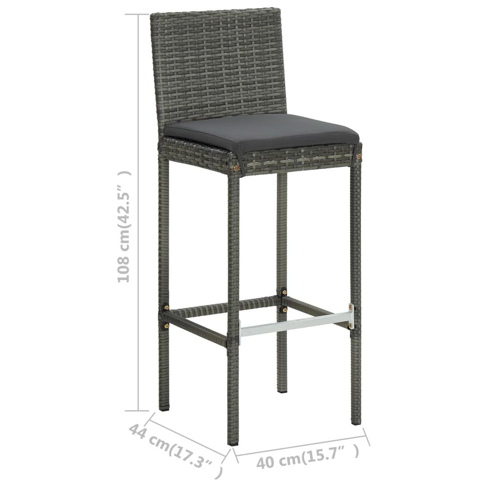 vidaXL 3 Piece Patio Bar Set with Cushions Poly Rattan Gray, 3064829. Picture 12