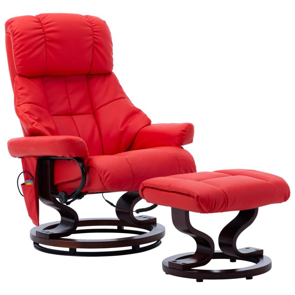 vidaXL Massage Reclining Chair Red Faux Leather and Bentwood. Picture 1