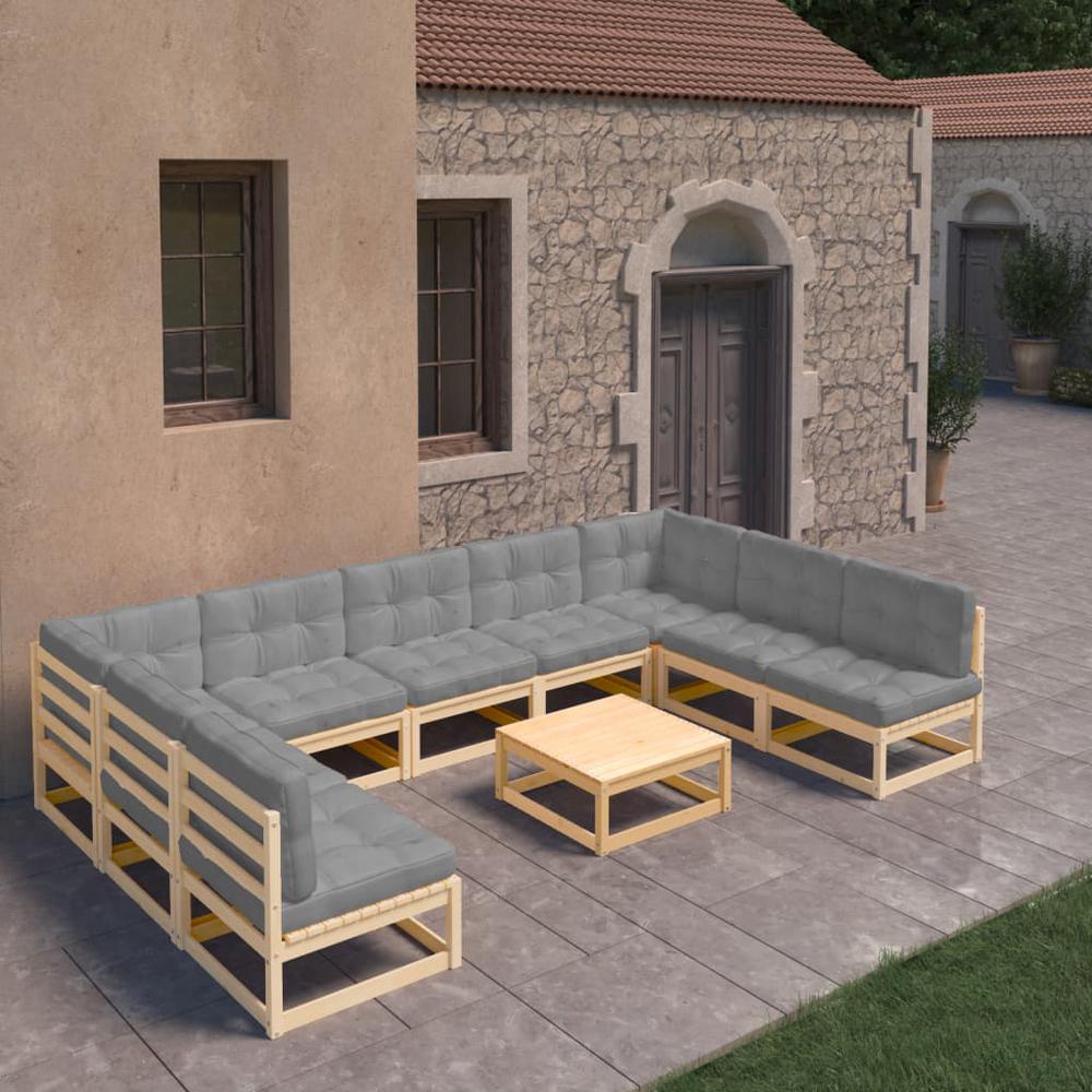 vidaXL 10 Piece Patio Lounge Set with Cushions Solid Pinewood, 3077199. Picture 1