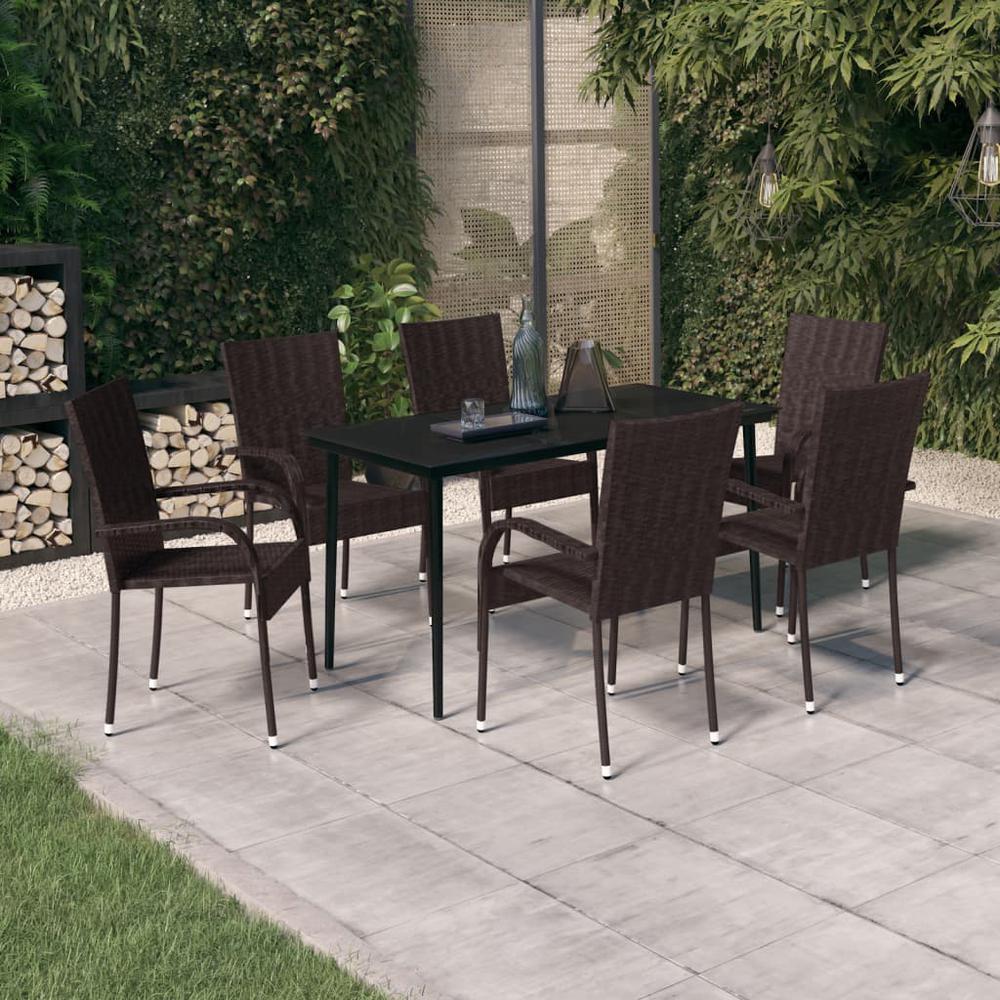 vidaXL 7 Piece Patio Dining Set Brown and Black, 3099404. Picture 1