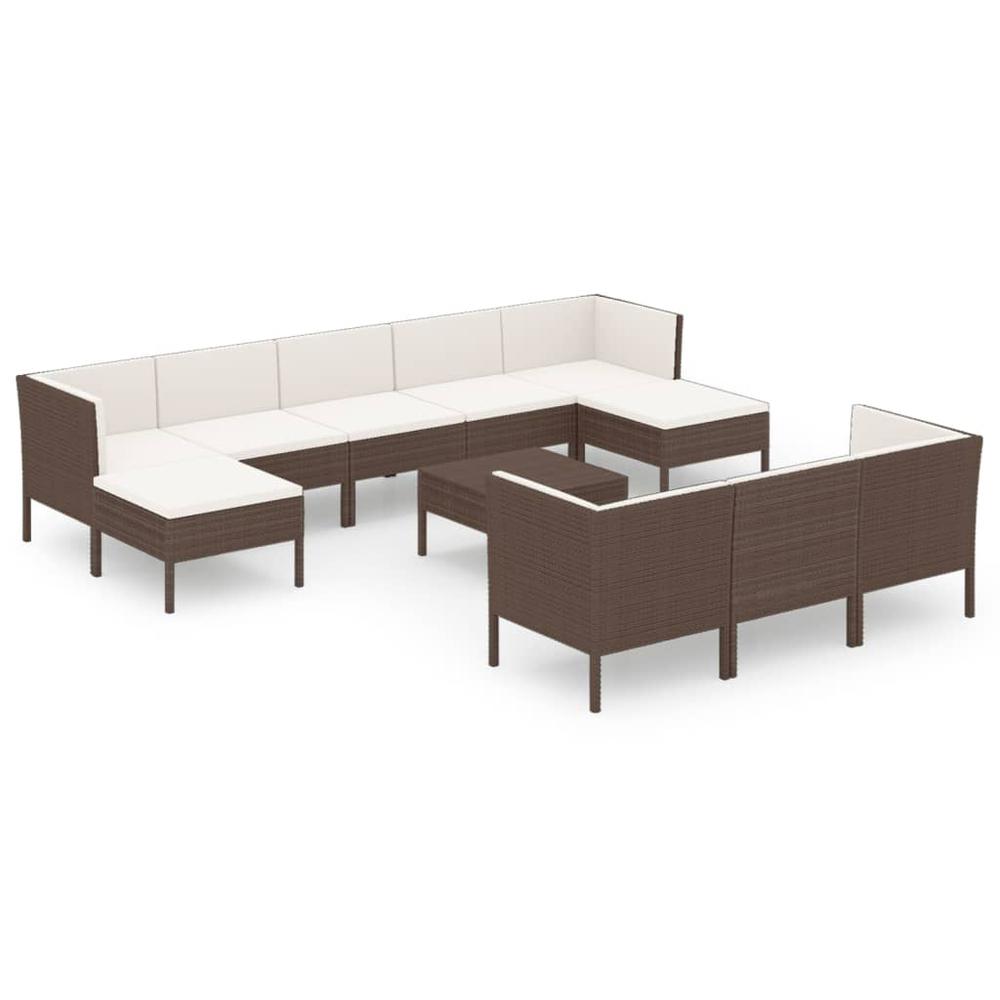 vidaXL 11 Piece Patio Lounge Set with Cushions Poly Rattan Brown, 3094583. Picture 2