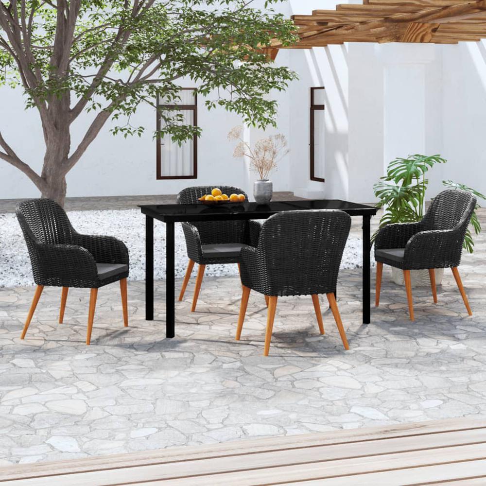 vidaXL 5 Piece Patio Dining Set with Cushions Black, 3099507. Picture 1